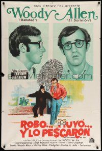 7f948 TAKE THE MONEY & RUN Argentinean R70s different art of Woody Allen mugshot & with wacky ape!