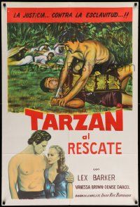 7f950 TARZAN & THE SLAVE GIRL Argentinean R1960 different art of Lex Barker pinning man to ground!