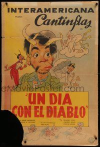 7f974 UN DIA CON EL DIABLO Argentinean '45 Roberto cartoon art of Cantinflas with devil horns!