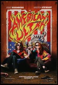 7g523 AMERICAN ULTRA teaser DS 1sh '15 great image of Jesse Eisenberg and Kristen Stewart!