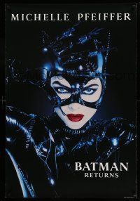 7g542 BATMAN RETURNS teaser 1sh '92 Tim Burton, image of Michelle Pfeiffer as Catwoman, undated desi