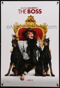 7g573 BOSS teaser DS 1sh '16 cigar smoking Melissa McCarthy on throne with Doberman Pinscher dogs!