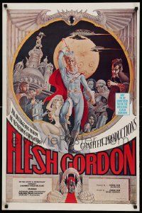 7g248 FLESH GORDON 23x35 commercial poster '74 wacky erotic super hero art by George Barr!
