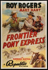 7g250 FRONTIER PONY EXPRESS 27x40 commercial poster '90s Roy Rogers saving Mary Hart from bad guy!