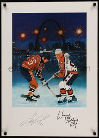 7g289 MARIO LEMIEUX/WAYNE GRETZKY 20x28 commercial poster '88 hockey image of the two facing off!
