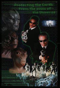 7g291 MEN IN BLACK 23x35 commercial poster '97 Will Smith & Tommy Lee Jones w/aliens & huge guns!
