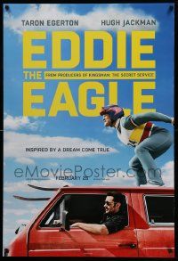 7g633 EDDIE THE EAGLE style A teaser DS 1sh '16 Egerton in the title role, Hugh Jackman, skiing!