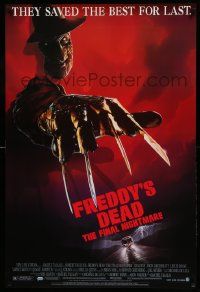7g666 FREDDY'S DEAD 1sh '91 great art of Robert Englund as Freddy Krueger!
