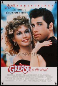 7g686 GREASE 1sh R98 close up of John Travolta & Olivia Newton-John in a most classic musical!