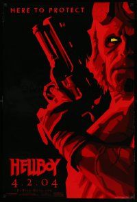 7g700 HELLBOY teaser 1sh '04 Mike Mignola comic, cool red image of Ron Perlman, here to protect!
