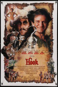 7g708 HOOK DS 1sh '91 artwork of pirate Dustin Hoffman & Robin Williams by Drew Struzan!