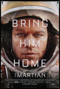 7g799 MARTIAN style A advance DS 1sh '15 close-up of astronaut Matt Damon, bring him home!