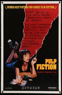 7g862 PULP FICTION teaser 1sh '94 Quentin Tarantino, close up of sexy Uma Thurman smoking!