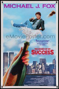 7g894 SECRET OF MY SUCCESS 1sh '87 wacky image of Michael J. Fox & huge bottle of champagne!