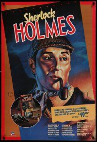 7g155 SHERLOCK HOLMES 26x38 video poster '88 great art of Basil Rathbone as most famous sleuth!