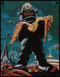 7g393 FORBIDDEN PLANET 2-sided 17x22 special '70s art of Robby the Robot carrying sexy Anne Francis