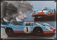 7g191 GULF PORSCHE 917 2-sided 24x34 Swiss advertising poster '70s Jo Siffert & schematic of racer!