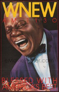 7g119 WNEW AM 1130 LOUIS ARMSTRONG radio poster '80s great art, blessed with America's best!
