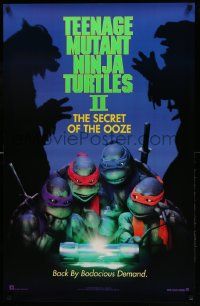 7g942 TEENAGE MUTANT NINJA TURTLES II teaser 25x39 1sh '91 Secret of the Ooze, great image!