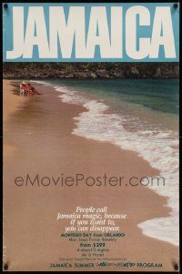 7g034 JAMAICA 25x38 travel poster '90 great scene with couple relaxing on the beach!