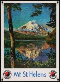 7g036 NORTHERN PACIFIC MT. ST. HELENS REPRO 21x29 travel poster '80s Krollmann art before eruption!