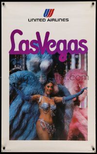 7g038 UNITED AIRLINES LAS VEGAS 25x40 travel poster '75 cool image of sexy showgirl in costume!