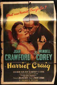 7h037 LOT OF 4 FOLDED HARRIET CRAIG ONE-SHEETS '50 great image of Joan Crawford & Wendell Corey!