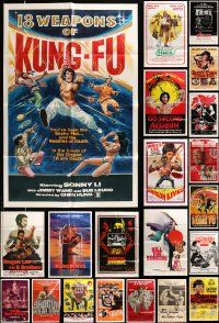 7h034 LOT OF 32 FOLDED KUNG FU ONE-SHEETS '70s-80s many great images from martial arts movies!