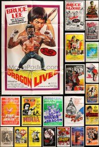 7h033 LOT OF 51 FOLDED KUNG FU ONE-SHEETS '70s-80s many great images from martial arts movies!