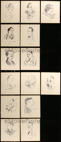 7h174 LOT OF 7 LOOSE BOOK PAGES '40s caricature artwork portraits of top stars & directors by Major!