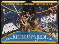 7j144 STAR WARS TRILOGY British quad '83 Empire Strikes Back, Return of the Jedi!