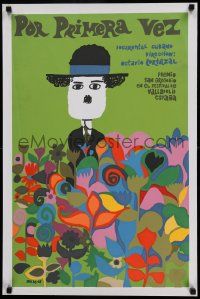 7j093 FOR THE FIRST TIME Cuban R90s cool Munoz Bachs art of Charlie Chaplin in flower field!