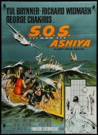 7j173 FLIGHT FROM ASHIYA Danish '64 Wenzel art of Brynner & cast in peril at sea, Richard Widmark!