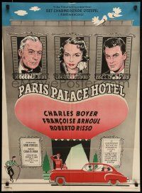7j193 PARIS PALACE HOTEL Danish '56 Stilling art of Charles Boyer, Francoise Arnoul, Roberto Risso