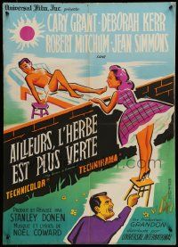 7j404 GRASS IS GREENER French 22x32 '61 Cary Grant, Deborah Kerr, Robert Mitchum, wacky art!