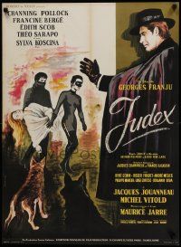 7j419 JUDEX French 23x32 '63 cool Xarrie artwork of caped master criminal & masked kidnappers!