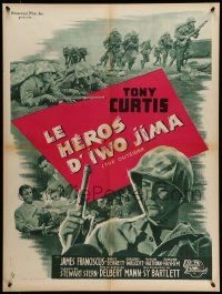 7j437 OUTSIDER French 24x32 '62 great close up art of Tony Curtis as Ira Hayes of Iwo Jima fame!