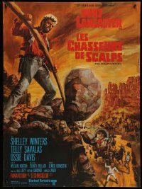 7j448 SCALPHUNTERS French 23x31 '68 Mascii art of Burt Lancaster pushing boulder down hill!