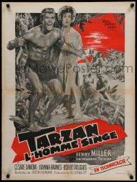 7j457 TARZAN THE APE MAN French 24x32 '59 Edgar Rice Burroughs, Denny Miller & Joanna Barnes!