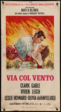 7j295 GONE WITH THE WIND Italian locandina R70s romantic close up of Clark Gable & Vivien Leigh!