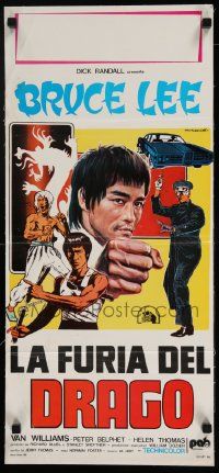 7j296 GREEN HORNET Italian locandina '75 cool art of Bruce Lee as Kato over city!