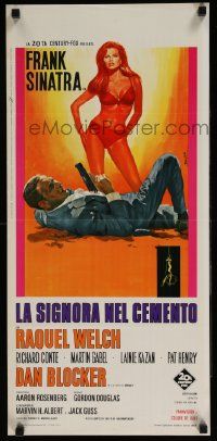 7j305 LADY IN CEMENT Italian locandina '68 Enzo Nistri art of Frank Sinatra & sexy Raquel Welch!