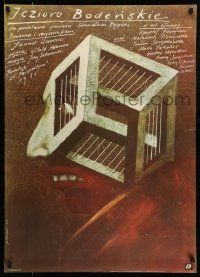 7j717 BODENSEE Polish 27x37 '85 great Andrzej Pagowski art of man with prison M.C. Escher-head!