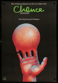 7j723 CHANCE export Eng Polish 26x38 '79 artwork of melting-hand-soccer-ball by Edward Lutczyn!