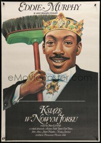 7j731 COMING TO AMERICA Polish 26x38 '89 great artwork of African Prince Eddie Murphy by Watkuski!