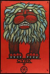 7j741 CYRK Polish commercial 26x38 '88 wonderful artwork of balancing lion by Hubert Hilscher!