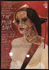 7j805 PILLOW BOOK Polish 27x38 '96 Peter Greenaway, cool Sadowski art of topless Japanese girl!
