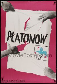 7j808 PLATONOW stage play Polish 26x38 '76 hand tearing sign artwork by M. Rutkowska