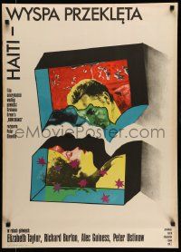 7j671 COMEDIANS Polish 24x33 '74 Wasilewski art of Richard Burton & Elizabeth Taylor!