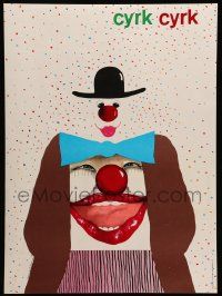7j657 CYRK Polish 19x25 '85 cool artwork of white-faced clown by Durale and Pietrowska!